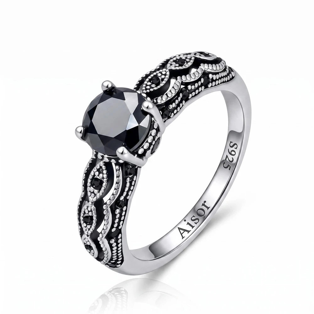 NocturnBloom Sterling Obsidian Ring