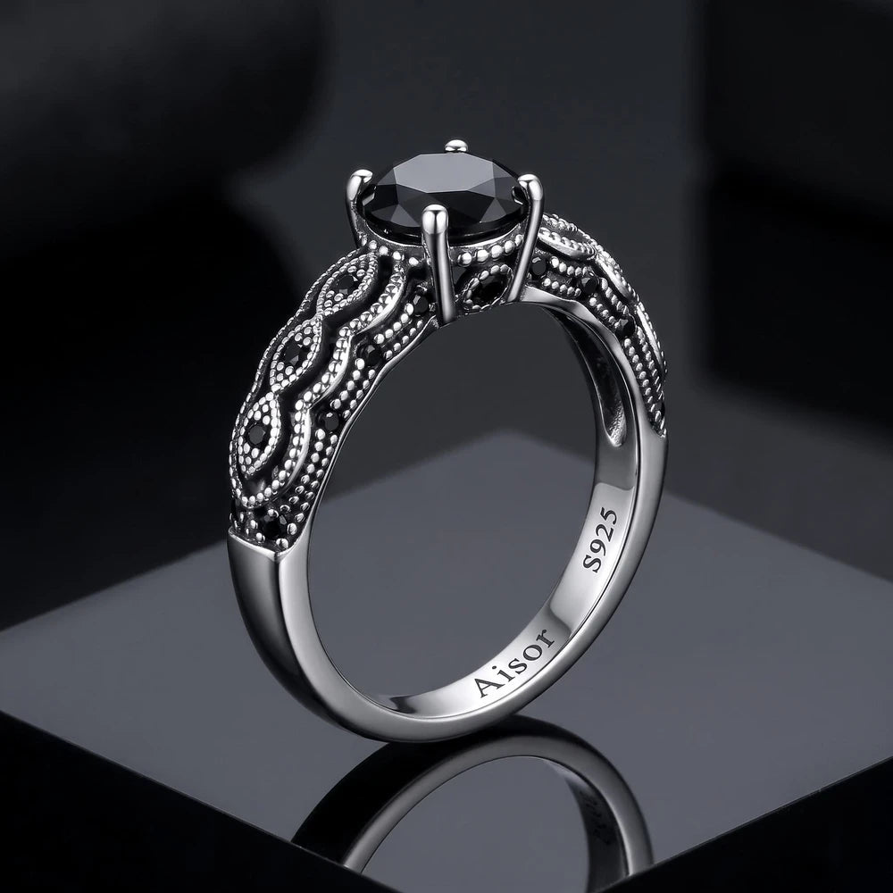 NocturnBloom Sterling Obsidian Ring