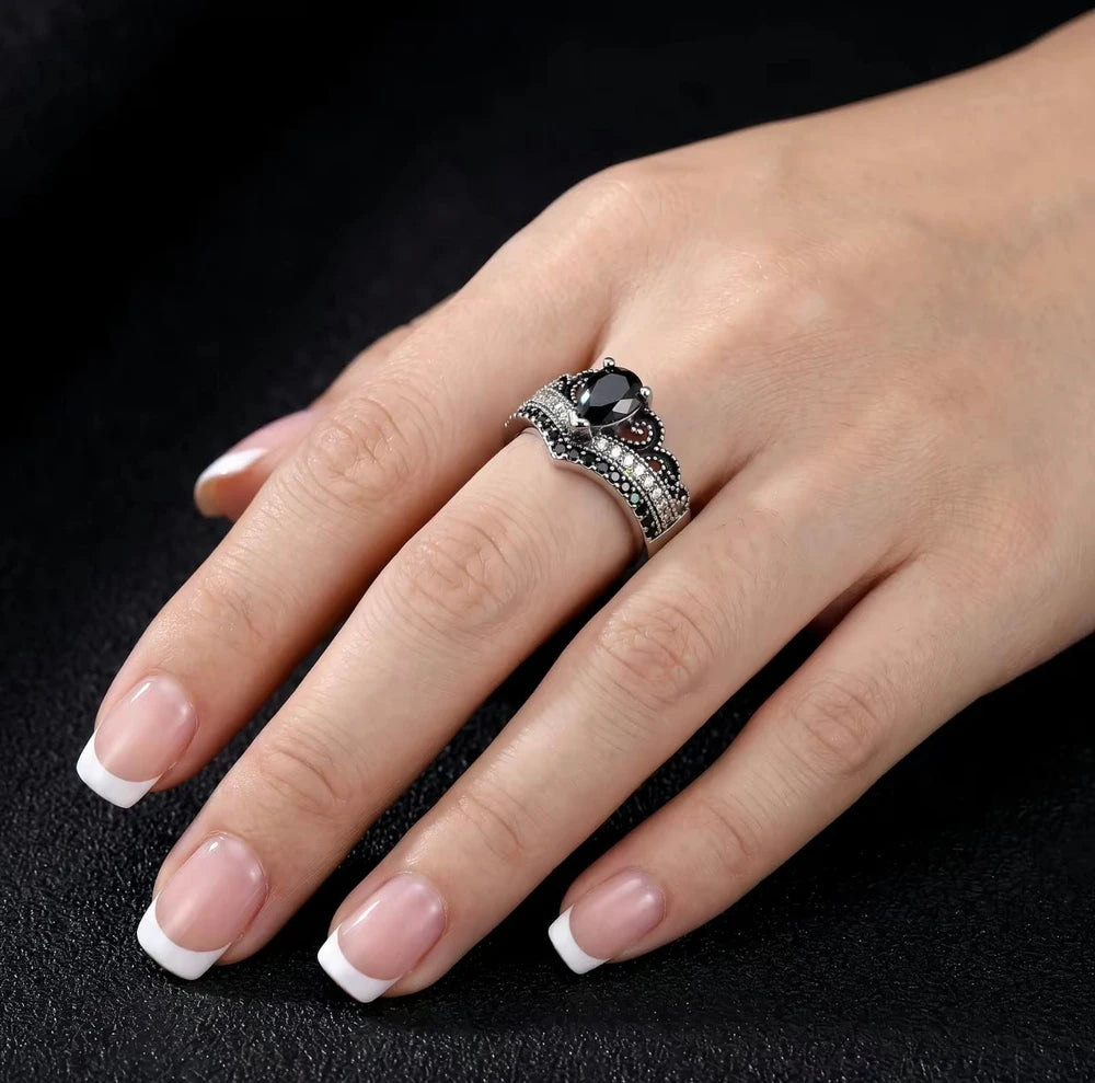 NocturnBloom Sterling Obsidian Ring