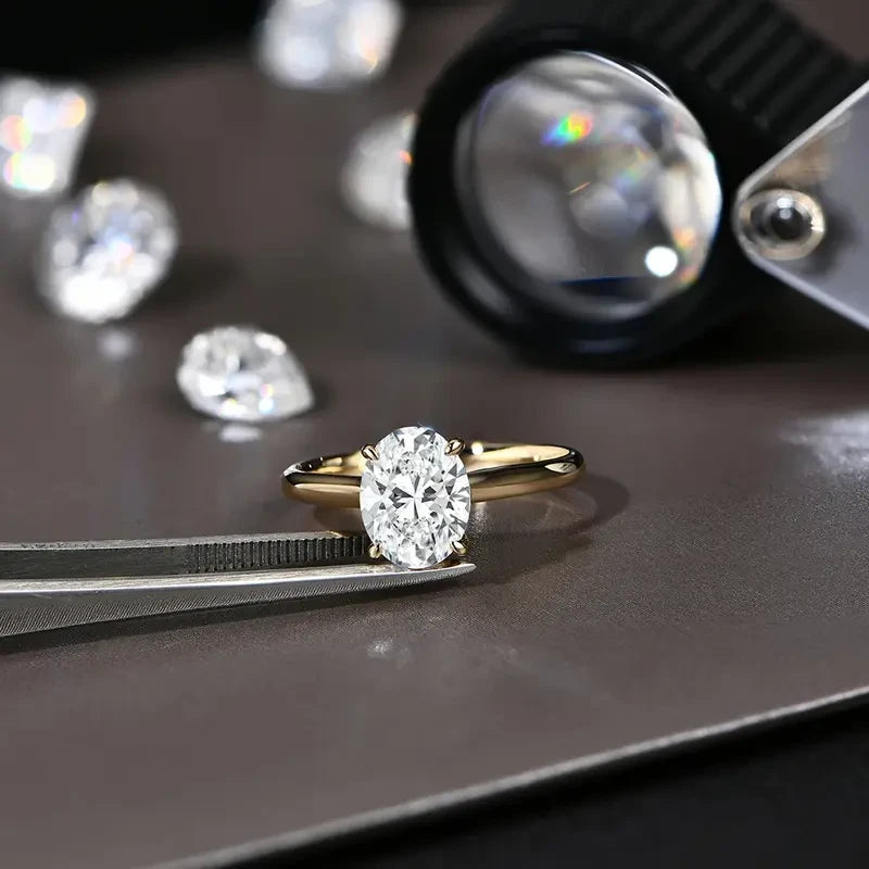 Aisor Gold Plated Moissanite Oval Ring