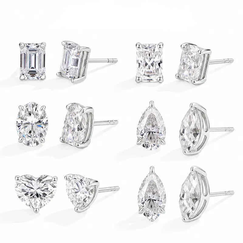 Aisor Synthetic Moissanite Sterling Silver Stud Earrings