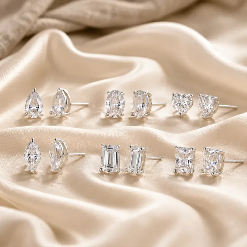 Aisor Synthetic Moissanite Sterling Silver Stud Earrings