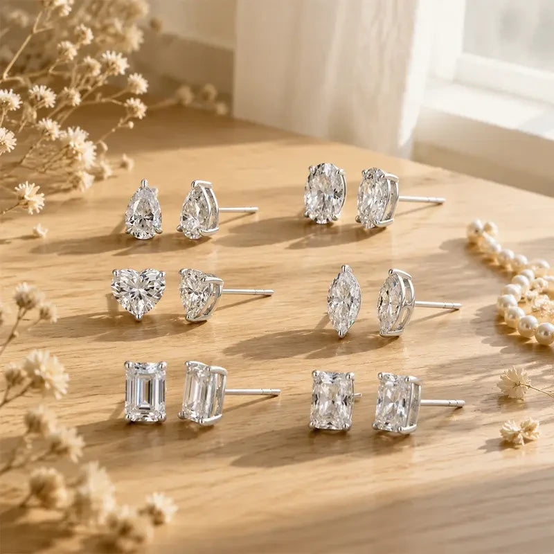 Aisor Synthetic Moissanite Sterling Silver Stud Earrings