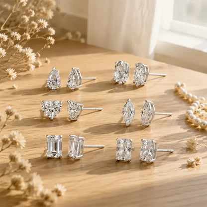 Aisor Synthetic Moissanite Sterling Silver Stud Earrings