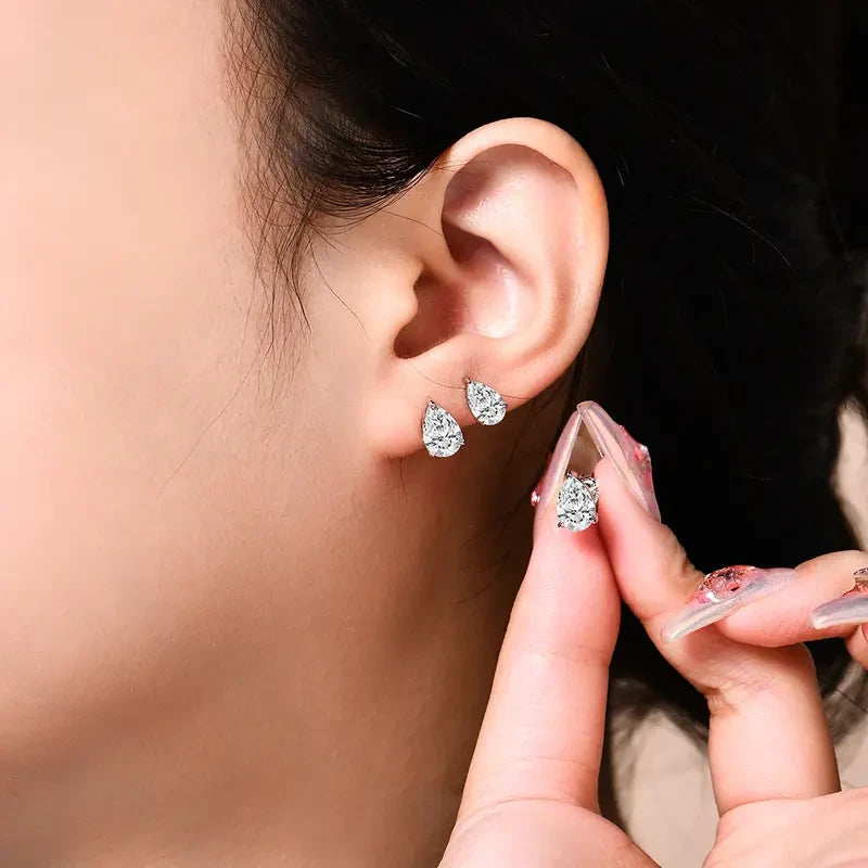 Aisor Synthetic Moissanite Sterling Silver Stud Earrings