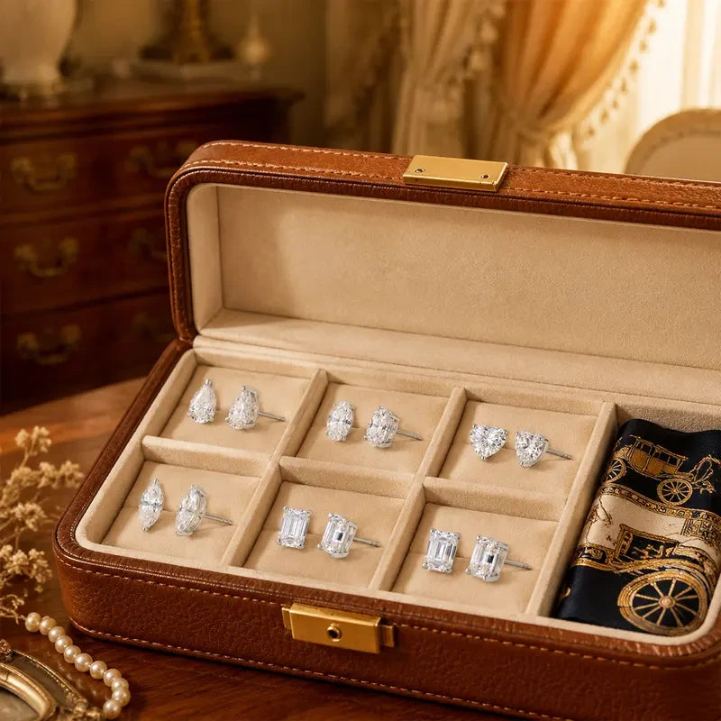 Aisor Synthetic Moissanite Sterling Silver Stud Earrings