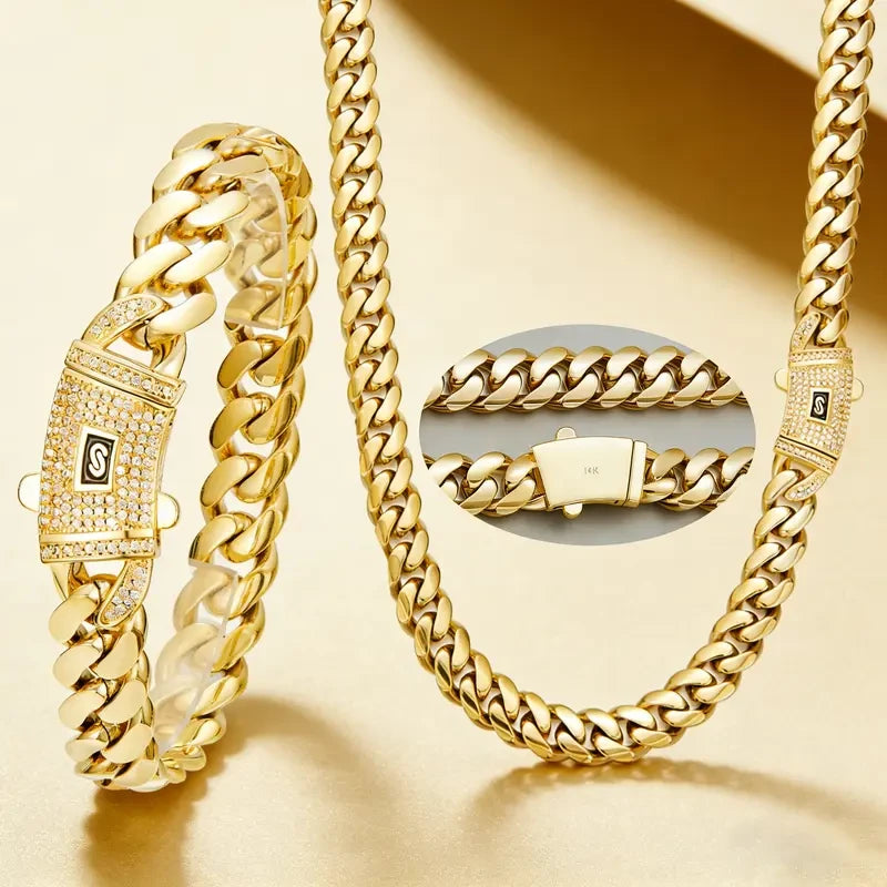 Aisor Gold Plated Cuban Link Set