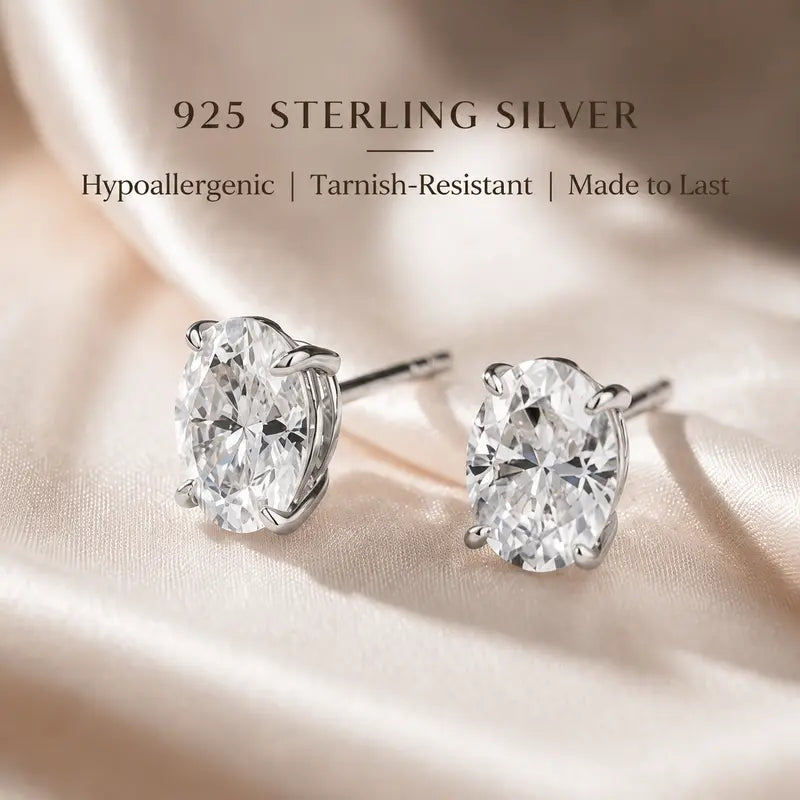 Aisor Synthetic Moissanite Sterling Silver Stud Earrings