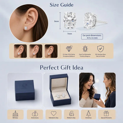 Aisor Synthetic Moissanite Sterling Silver Stud Earrings