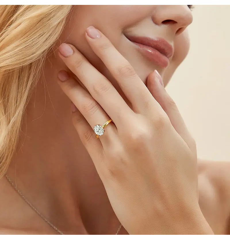 Aisor Gold Plated Moissanite Oval Ring