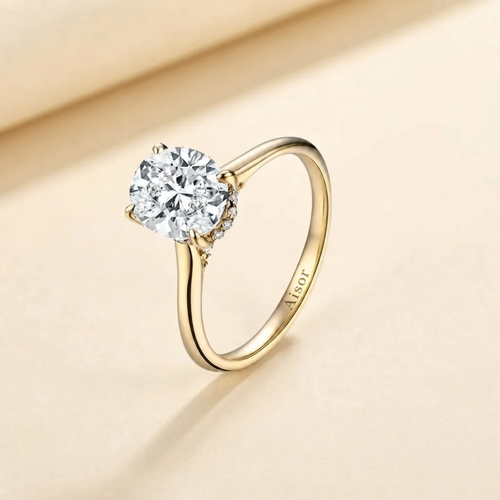 Aisor Gold Plated Moissanite Oval Ring