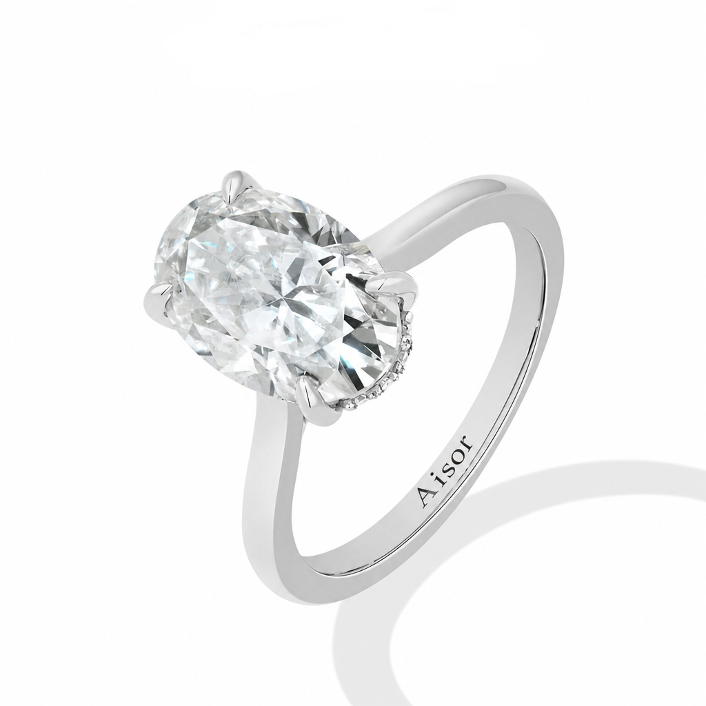 Aisor Gold Plated Moissanite Oval Ring