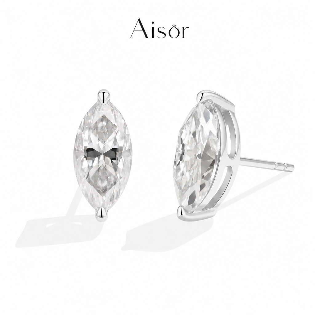 Aisor Synthetic Moissanite Sterling Silver Stud Earrings