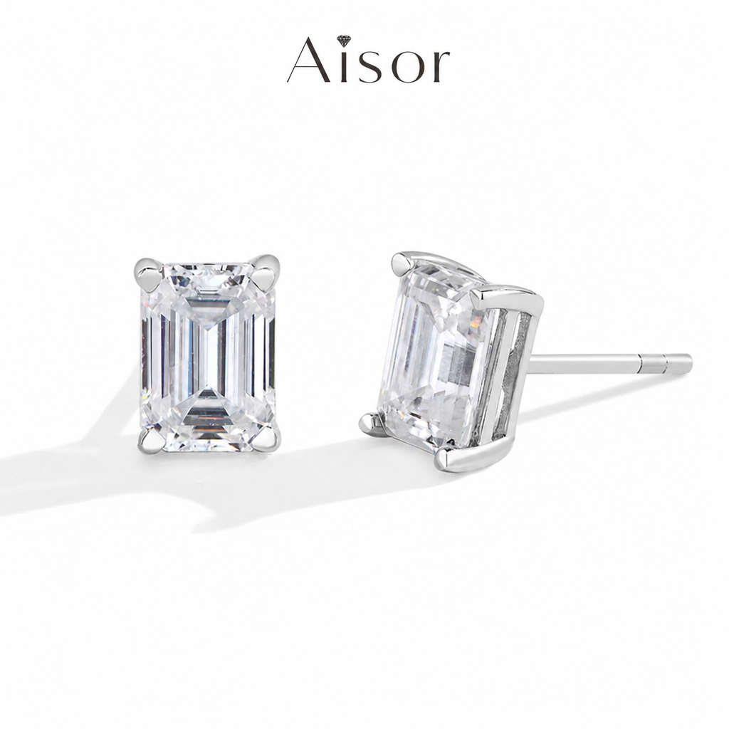Aisor Synthetic Moissanite Sterling Silver Stud Earrings