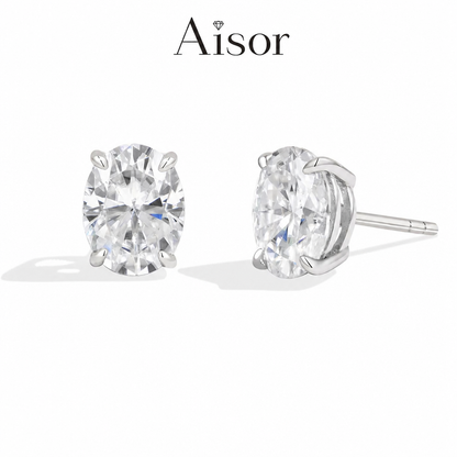 Aisor Synthetic Moissanite Sterling Silver Stud Earrings