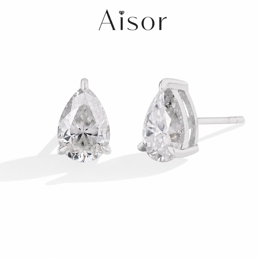 Aisor Synthetic Moissanite Sterling Silver Stud Earrings