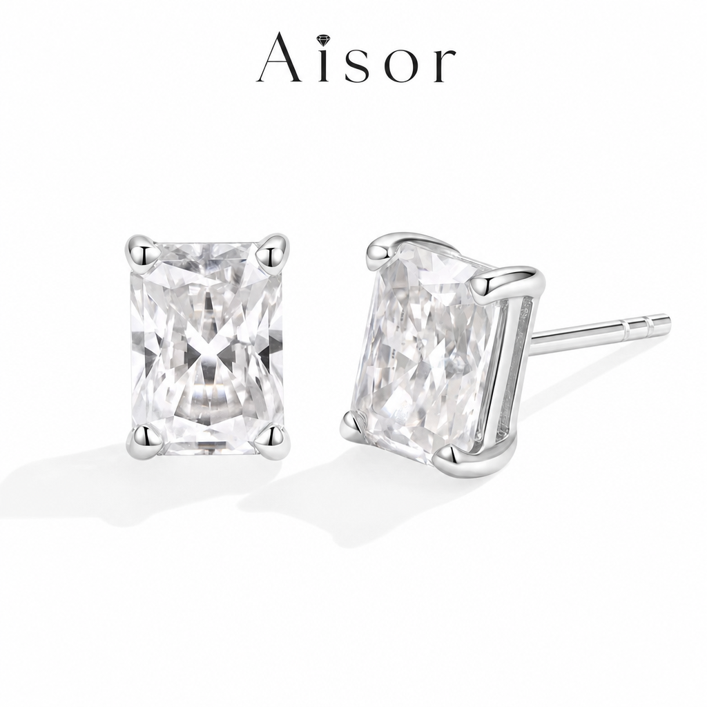 Aisor Synthetic Moissanite Sterling Silver Stud Earrings