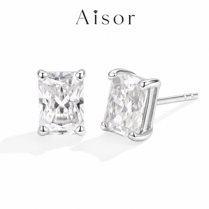 Aisor Synthetic Moissanite Sterling Silver Stud Earrings