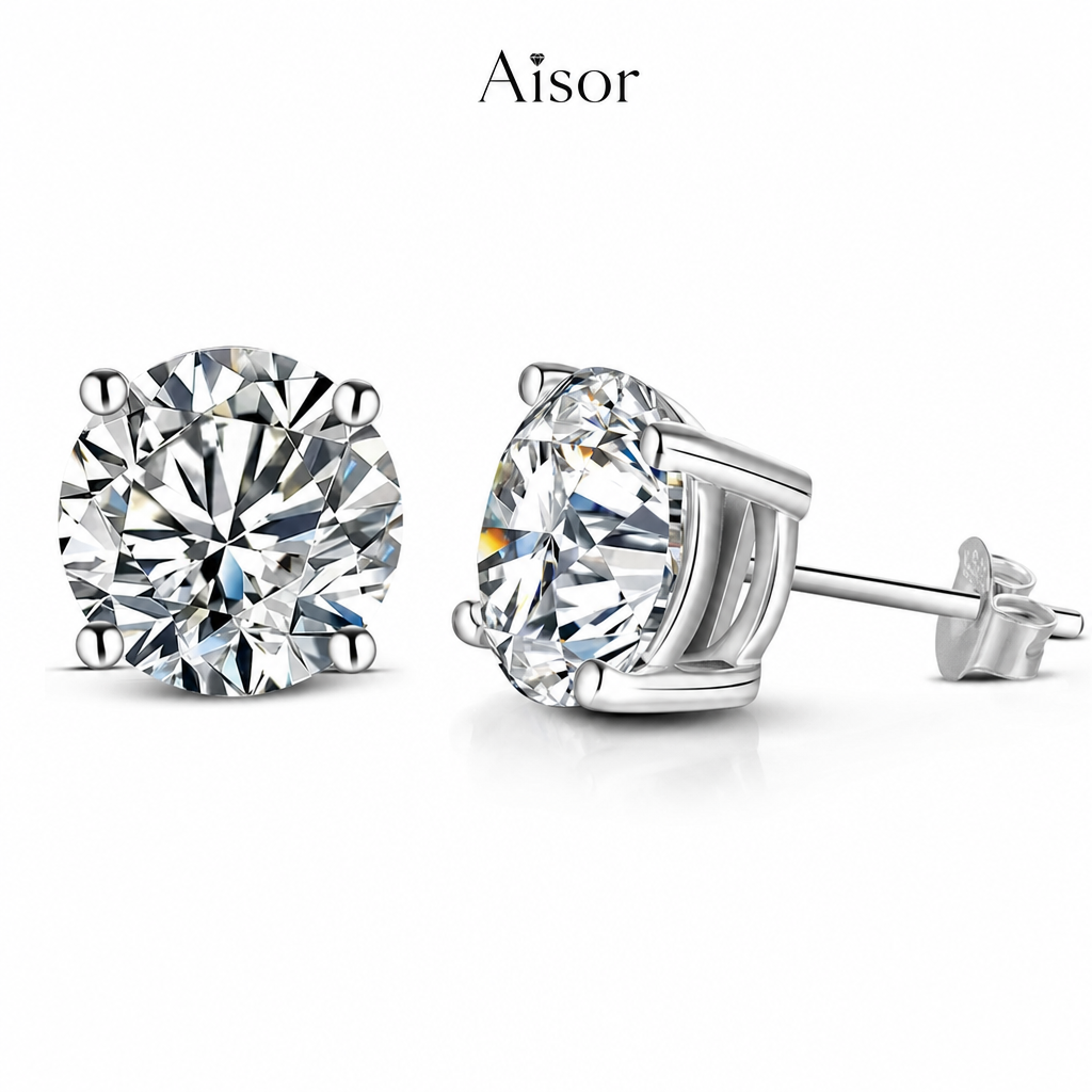 Aisor Synthetic Moissanite Sterling Silver Stud Earrings