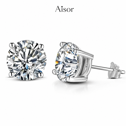 Aisor Synthetic Moissanite Sterling Silver Stud Earrings