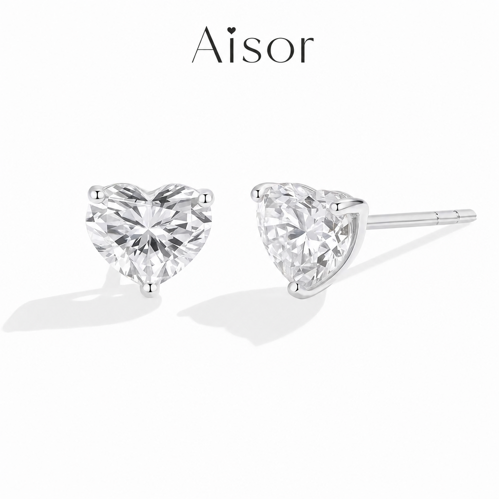 Aisor Synthetic Moissanite Sterling Silver Stud Earrings