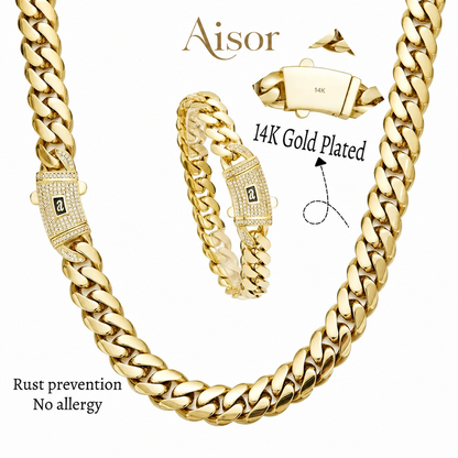 Aisor Gold Plated Cuban Link Set