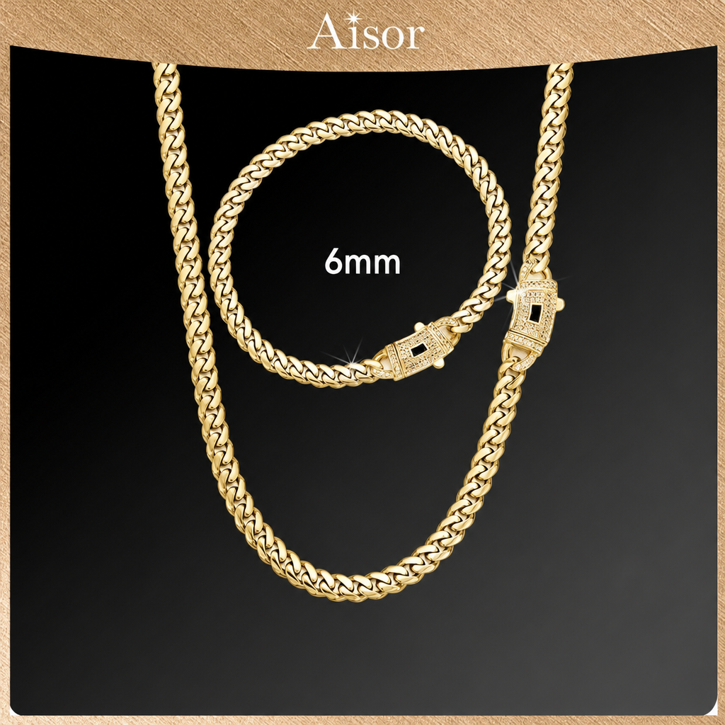 Aisor Gold Plated Cuban Link Set
