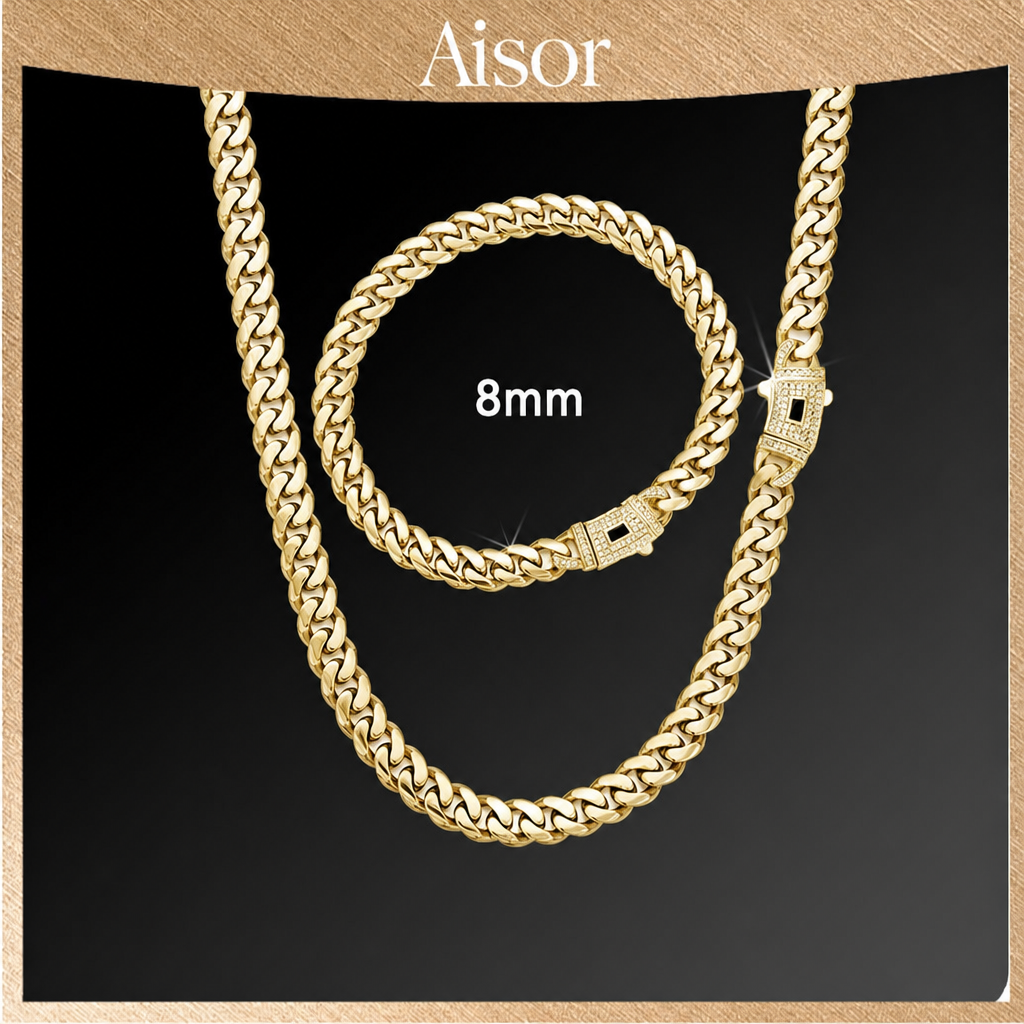 Aisor Gold Plated Cuban Link Set