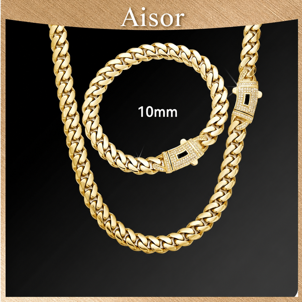 Aisor Gold Plated Cuban Link Set