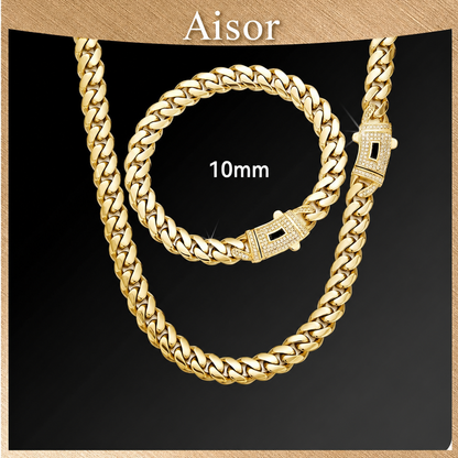 Aisor Gold Plated Cuban Link Set