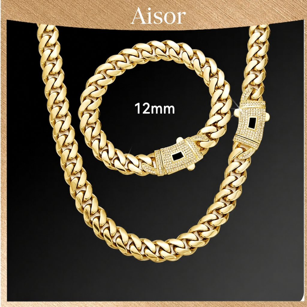 Aisor Gold Plated Cuban Link Set