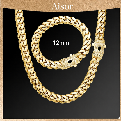Aisor Gold Plated Cuban Link Set