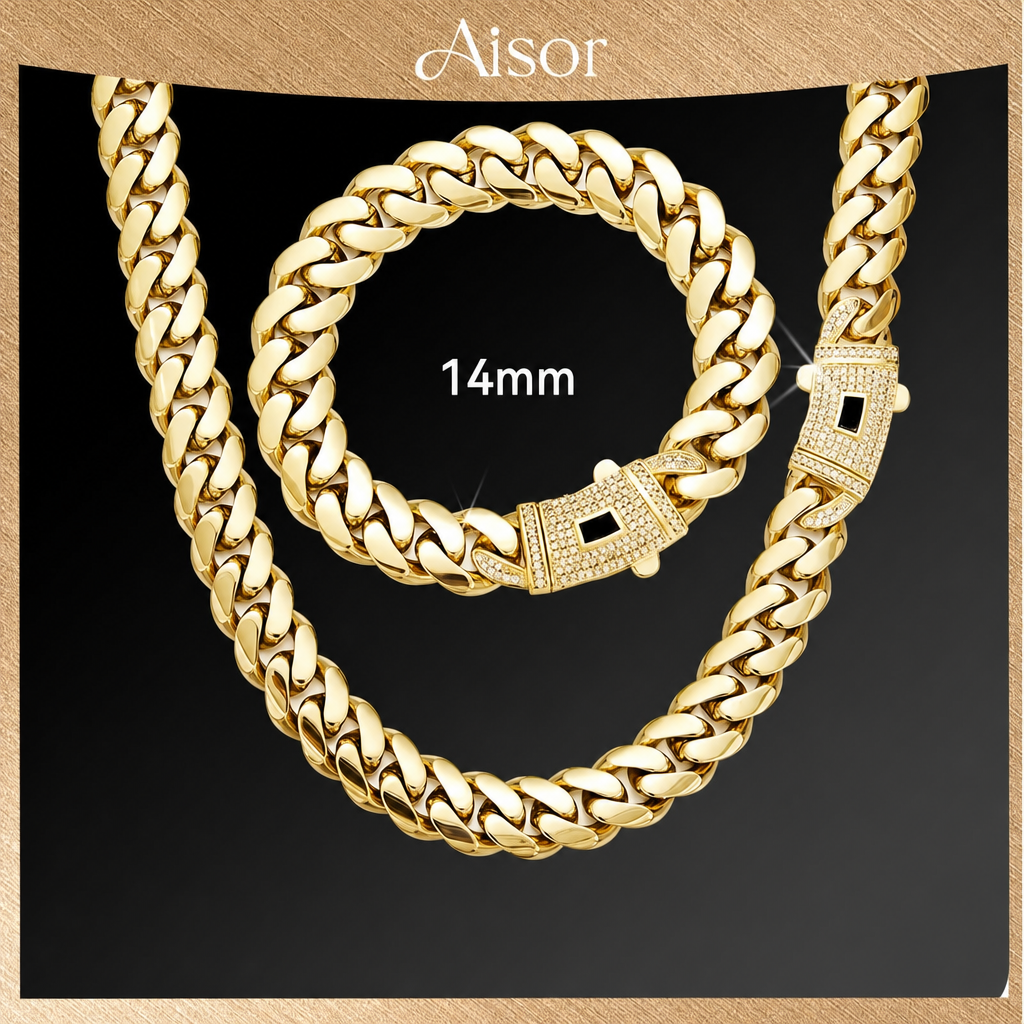 Aisor Gold Plated Cuban Link Set