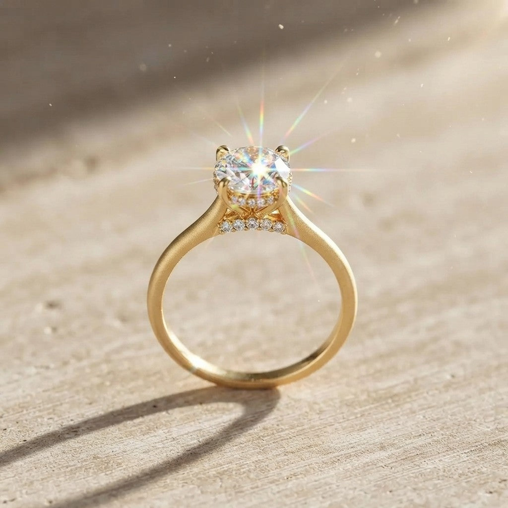 Aisor Gold Plated Moissanite Oval Ring
