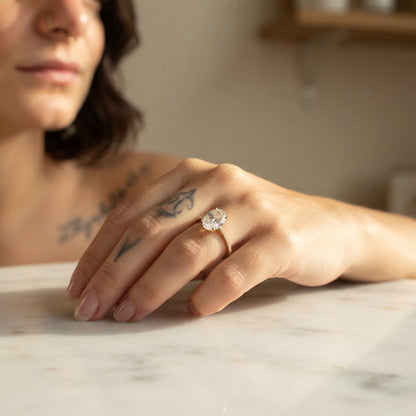 Aisor Gold Plated Moissanite Oval Ring