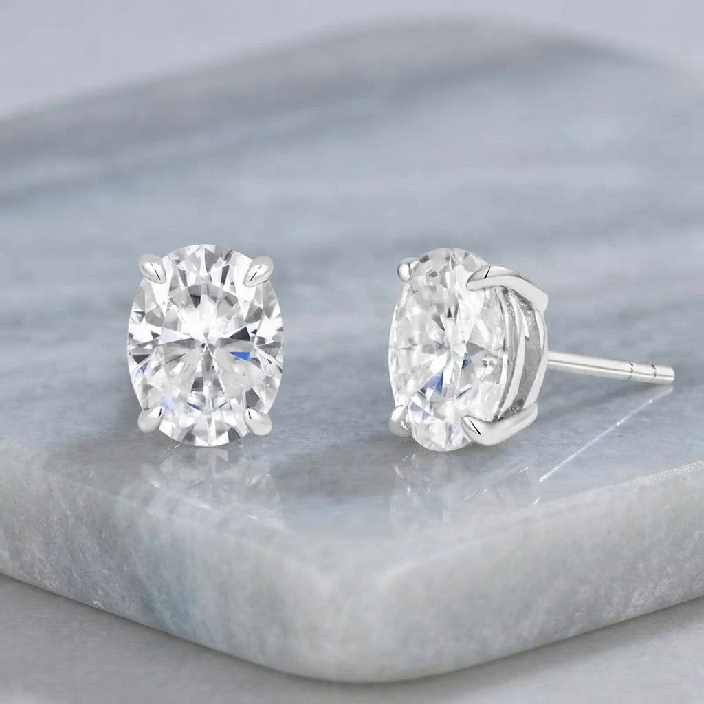 Aisor Synthetic Moissanite Sterling Silver Stud Earrings