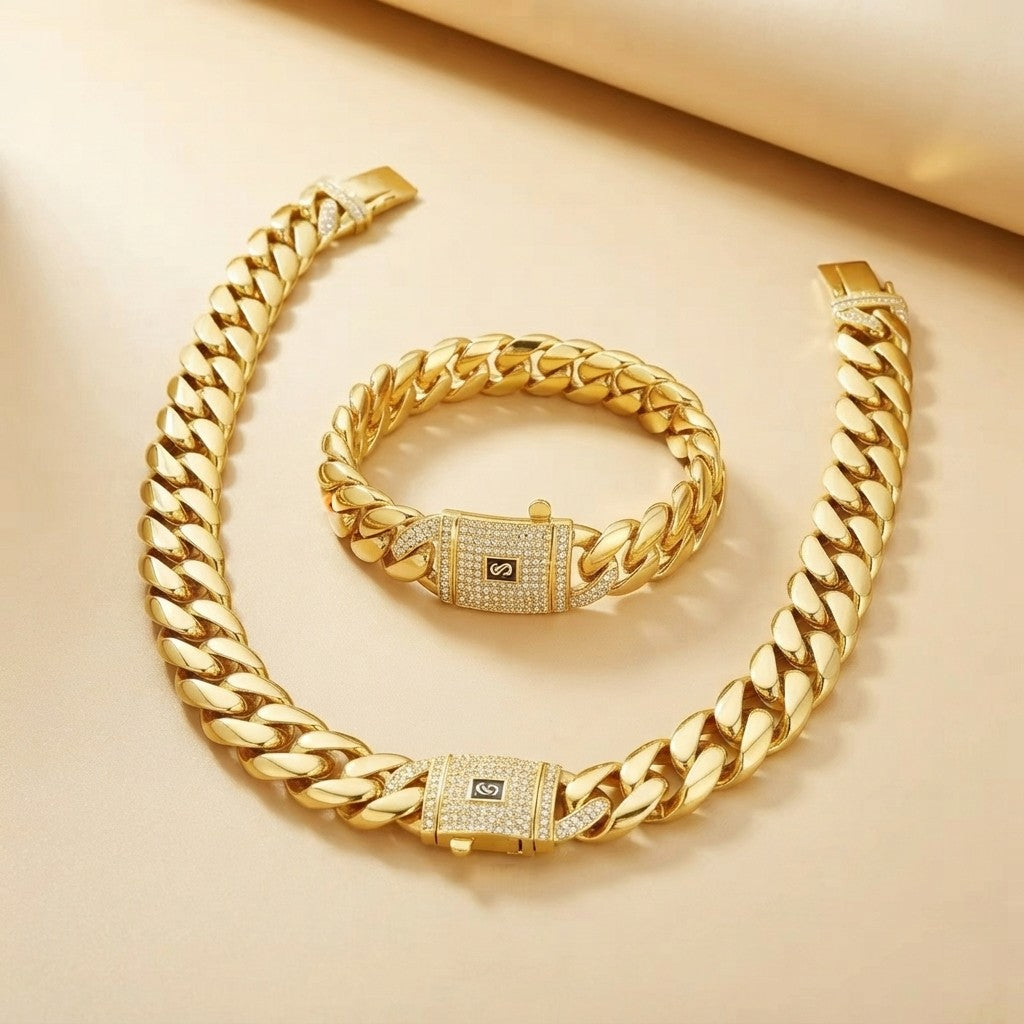 Aisor Gold Plated Cuban Link Set