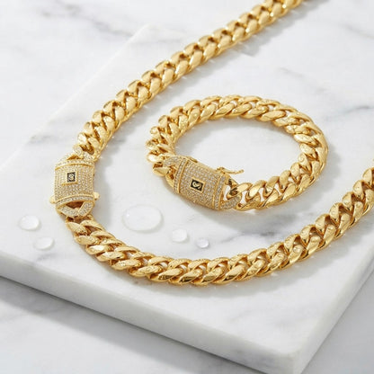 Aisor Gold Plated Cuban Link Set