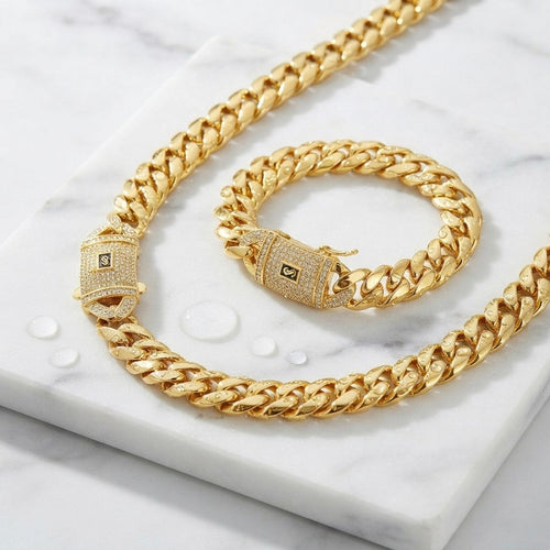 Aisor Gold Plated Cuban Link Set